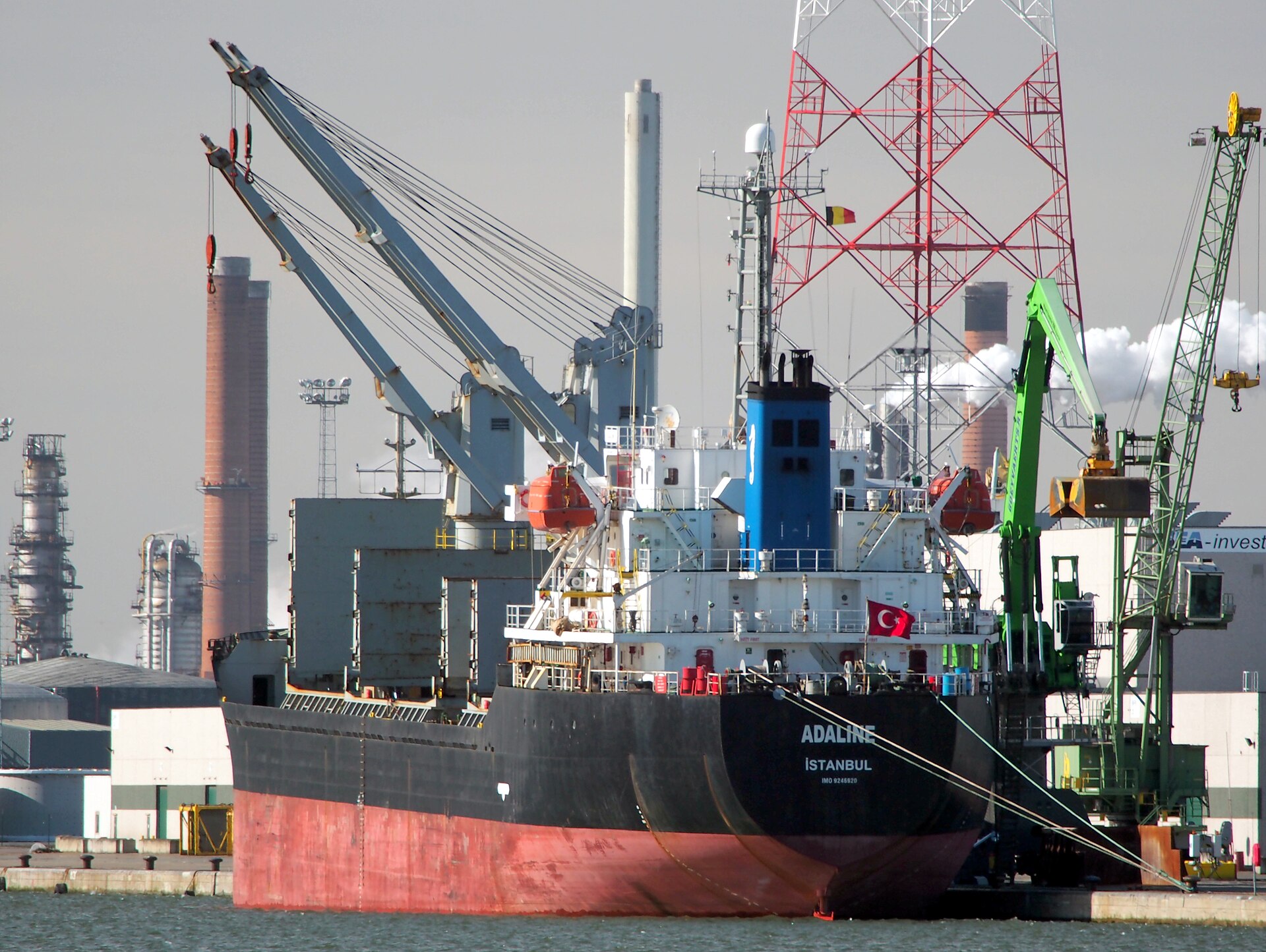 A container ship at the quay in a port